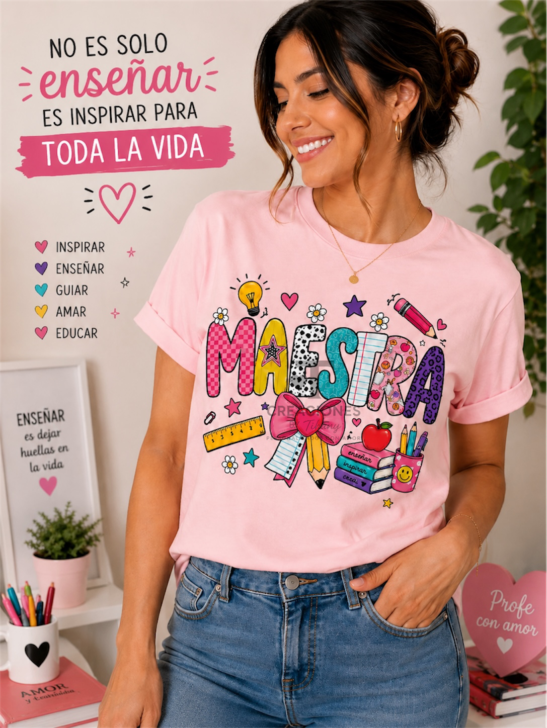 Camisa Maestra – Diseño Escolar Colorido