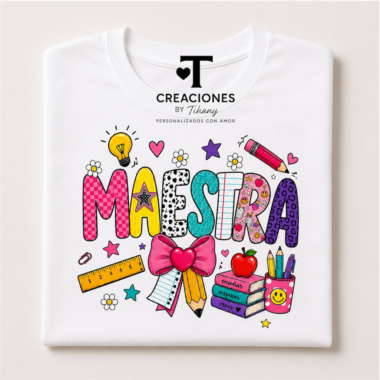 Camisa Maestra – Diseño Escolar Colorido